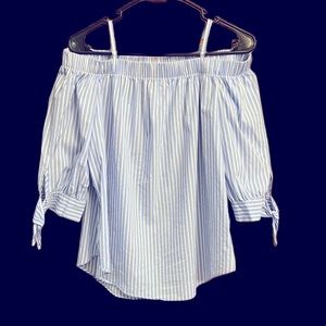 Striped 3/4 tie sleeve blouse! XL blue/white iZ BYER